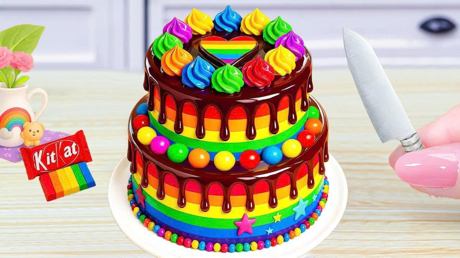 Mini Rainbow Cake Recipe With Chocolate | Satisfying Mini Chocolate ...