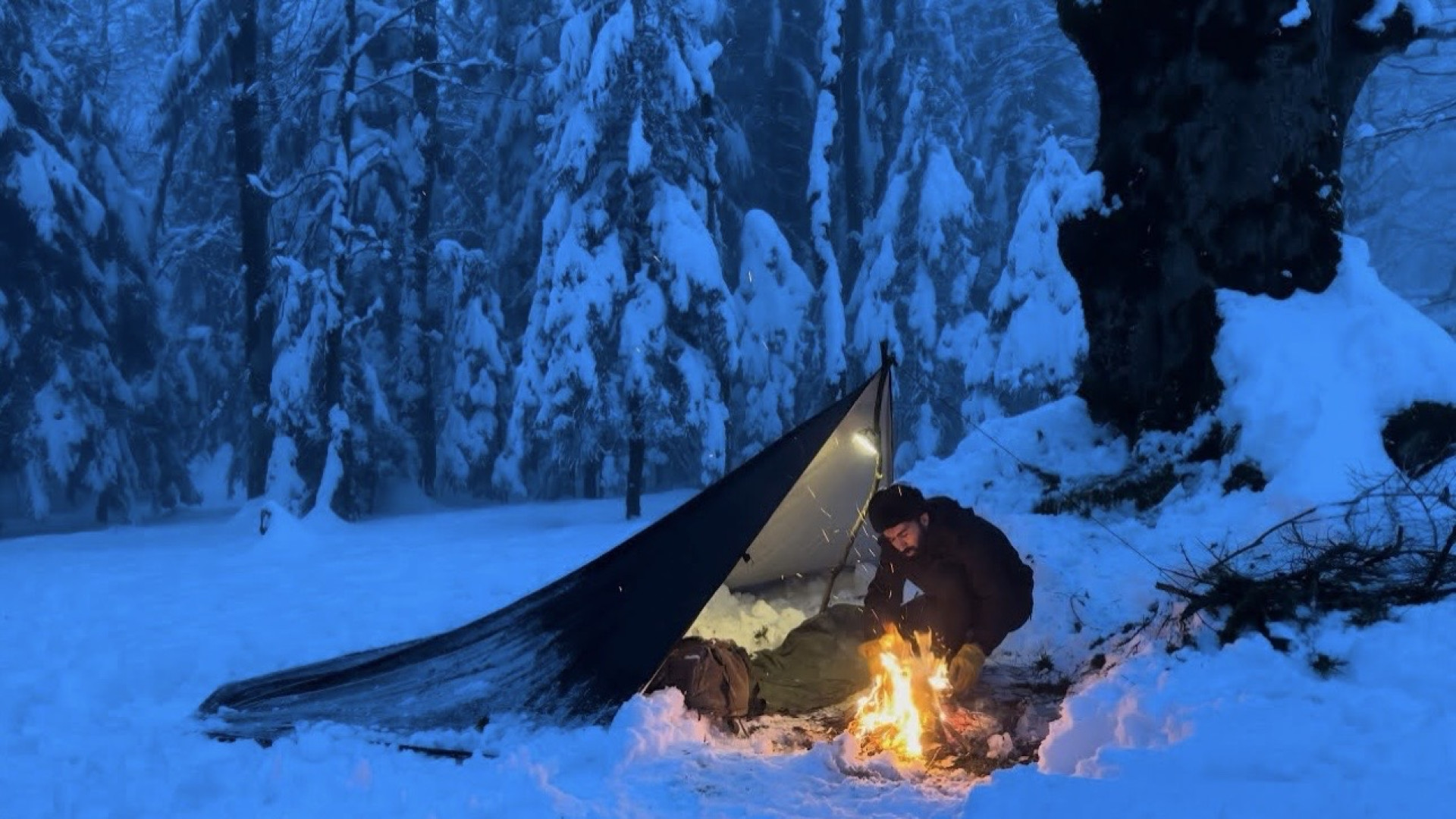 کمپ زمستانی یک شب تنها در جنگل...