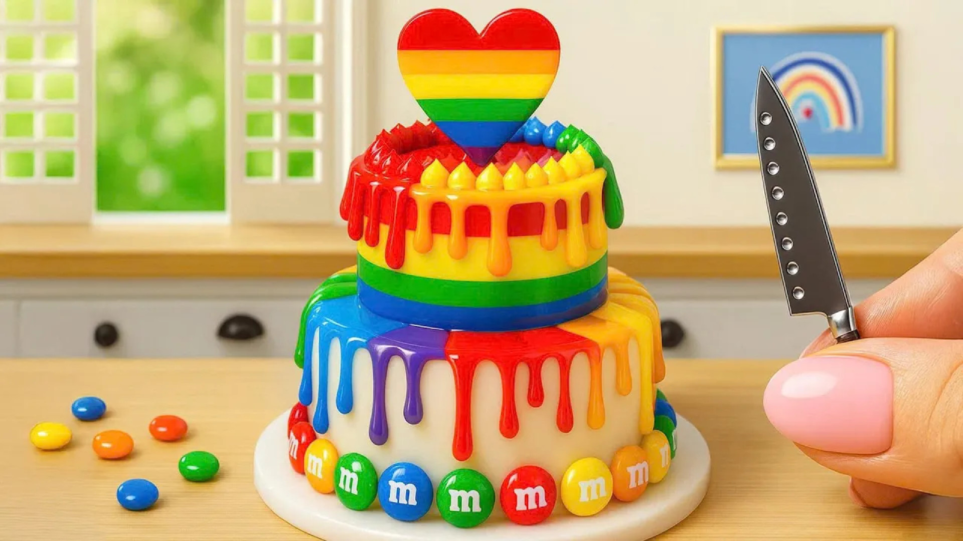 Mini Rainbow Cake Recipe With MM Chocolate Satisfying Mini Rainbow Cake