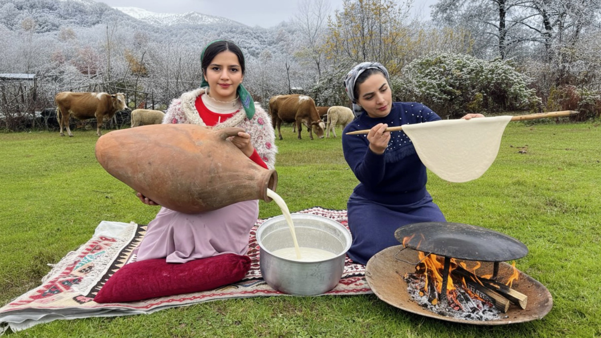 تهیه کره و دوغ محلی و پخت آش د...