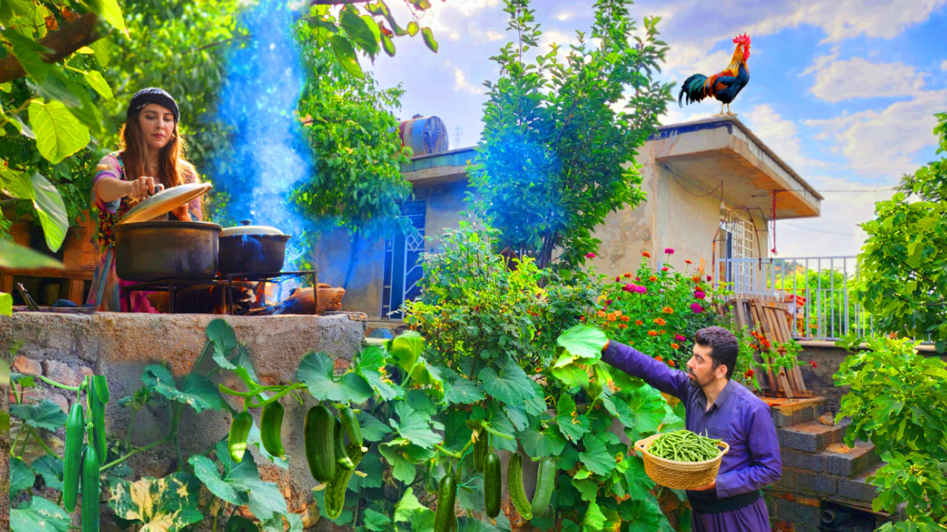 پخت خورشت لوبیا سبز در روستا