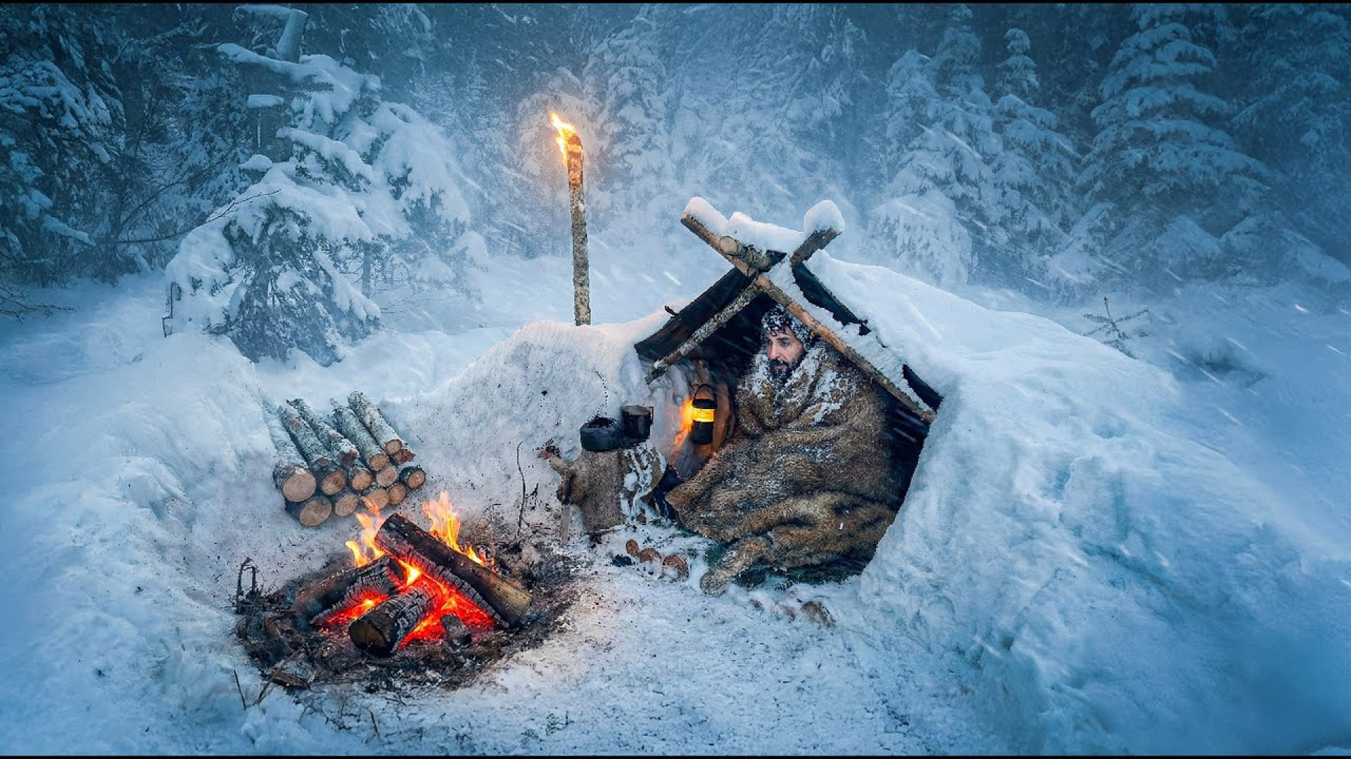 ساخت کلبه چوبی در اعماق جنگل ب...