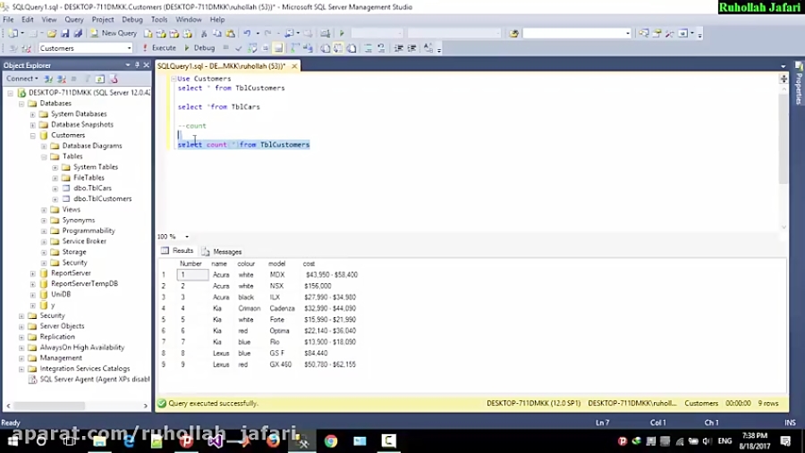 Count , Cross Join , Join , in Sql Server