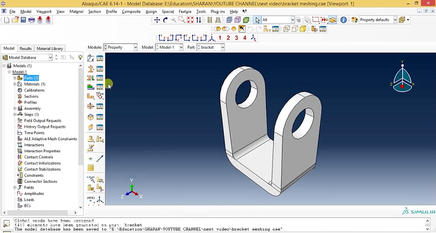 Abaqus Tutorial Videos - Bracket Subjected to bearing load