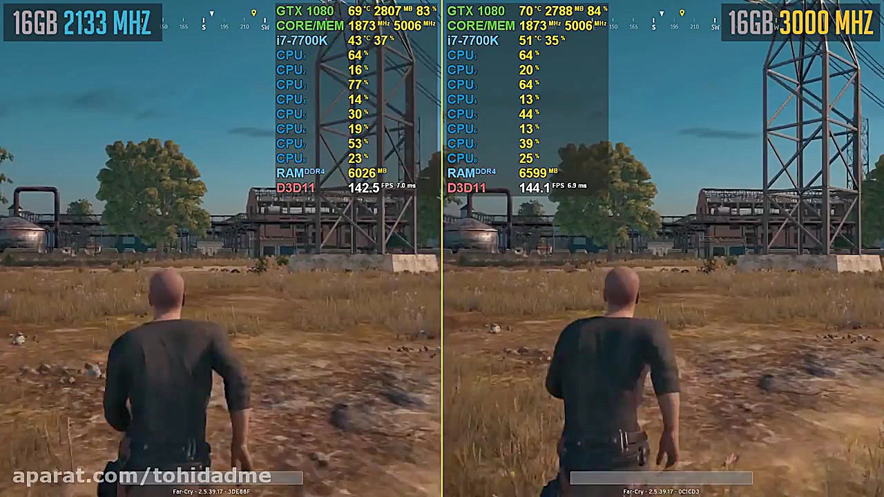 PUBG RAM 2133 MHZ vs. 3000 MHZ