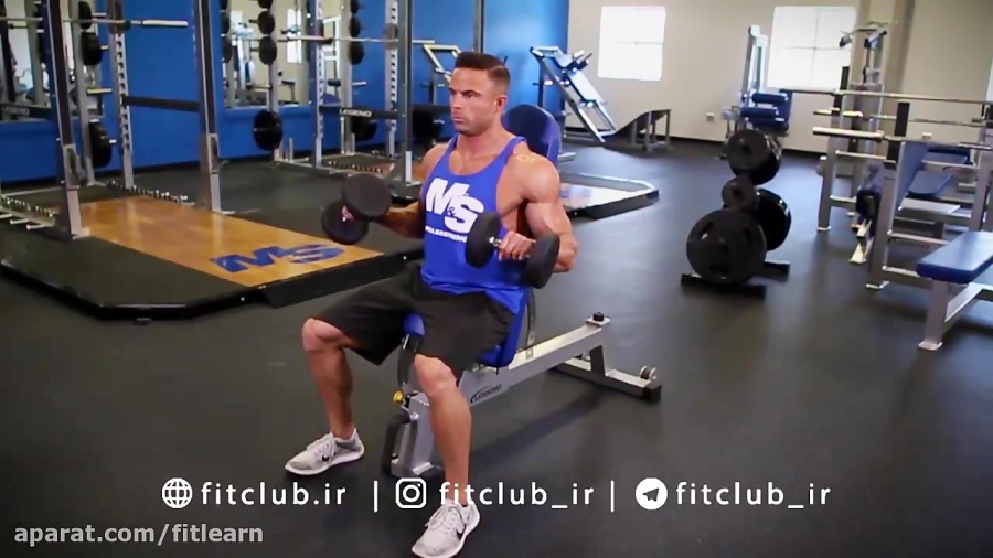 جلو بازو دمبل نشسته با چرخش مچ