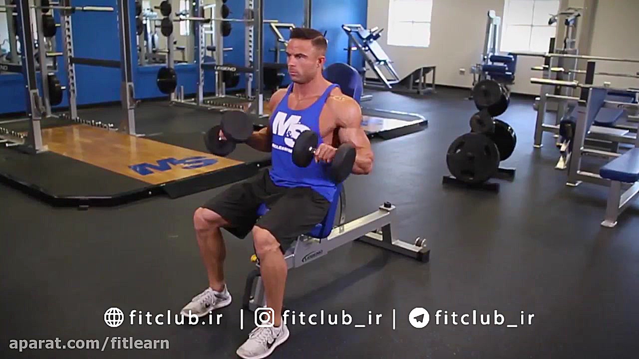 جلو بازو دمبل نشسته با چرخش مچ