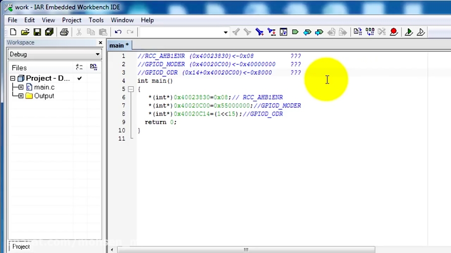 3 Tutorial ARM Cortex M4 Aprindere LED, varianta registers